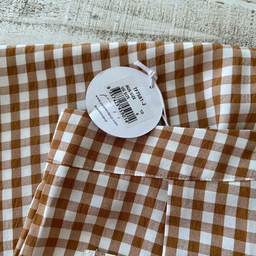 Petal and Pup Gingham Pants
Womens 6 Cream and Tan Wide
Leg Trouser